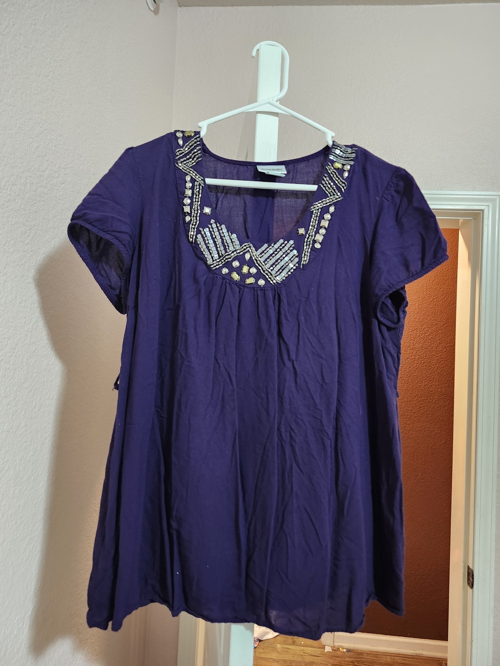 Embellished Purple Maternity Short-Sleeve Top